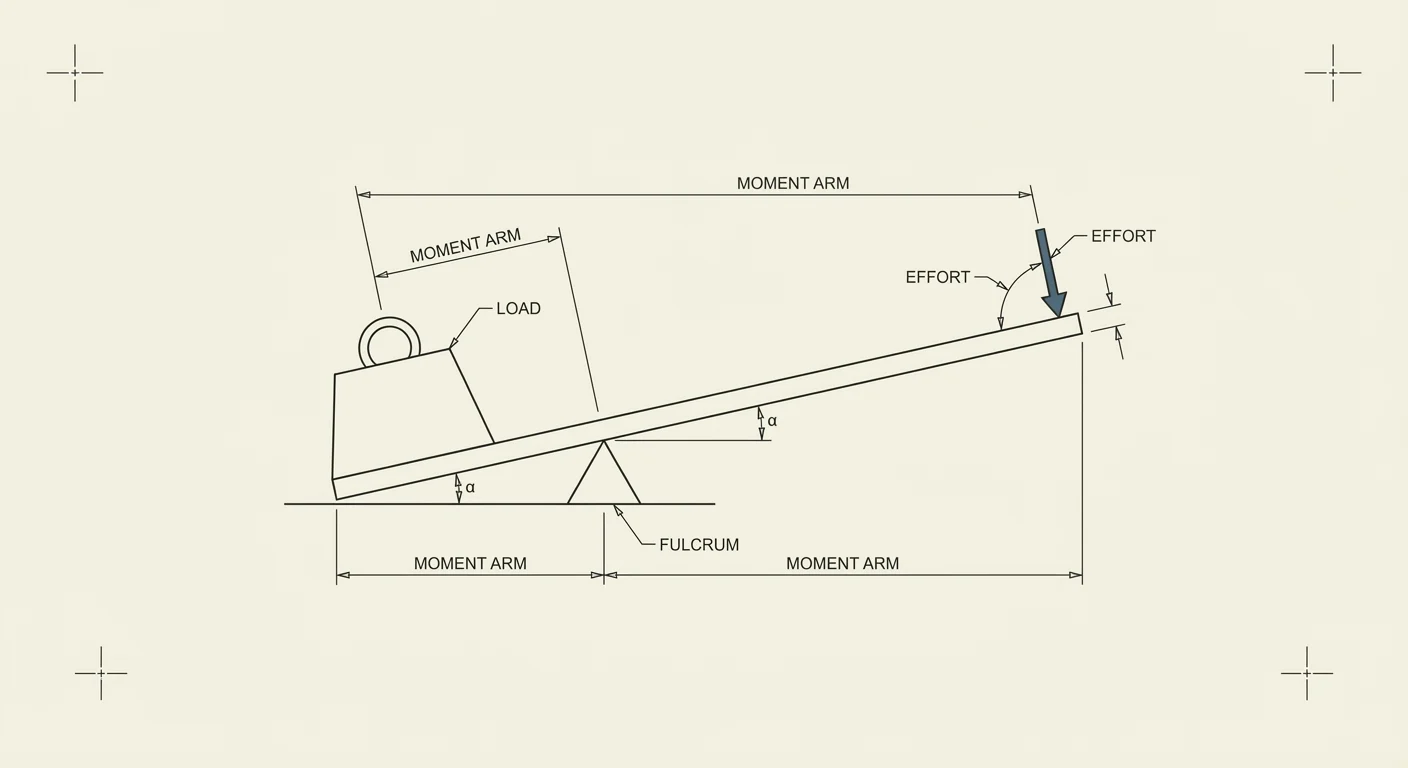 Blueprint of a lever and fulcrum illustrating mechanical leverage